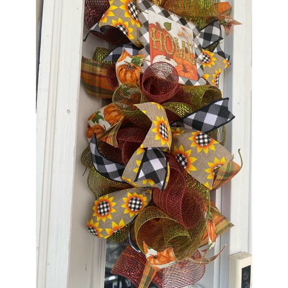 3 Piece Fall Wreath & Swag Set Home Sweet Home Pumpkin Sunflower Door Hanger - Picture 6 of 8
